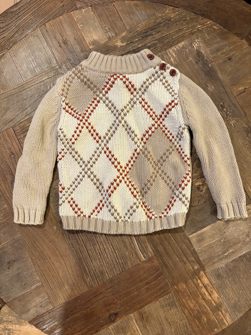Cherokee Size 24M Tan Argyle Mock Neck Shoulder Button Cotton Knit Baby Sweater